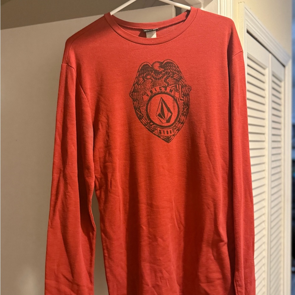 Volcom Men's Graphic Red Long Sleeve waffle Tee